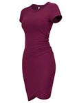 Laughido Women's Ruched Fitted Short Sleeve Bodycon T Shirt Sundress Casual Sheath Dress, Pruple, X-Large