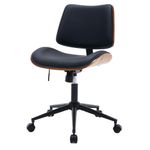 ESTRUCO Armless Home Office Chair with Wheels Mid Back Modern Walnut Chair Small Desk Chair No Arms Leather Computer Chair for Office, Meeting Room,Makeup Room (Black)