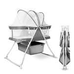 besrey Bassinet for Baby, 3 in 1 Portable Baby Bassinets Bed, Easy Folding Bedside Sleeper Crib, Quick-Fold for Newborn Infant, Compact Storage, Mattress and Mosquito Net Included