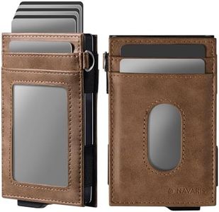 Navaris Cartera Tarjetero Hombre Pequeño - Cartera RFID Hombre para 10 Tarjetas - Billetera Piel PU y Aluminio - Cartera Minimalista Hombre Marrón - Tarjeteros Hombres Finos