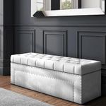 Habiba Arts Wood 3 Seater Ottoman Sofa Storage Sethee Tufted Storage Bench Multipurpose Settee For Living Room, Guest Room, Office (Silver)