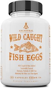 Ancestral Supplements Wild Caught Fish Eggs, 2400mg, Omega-3 Supplement Supports Brain, Heart, Fertility and Inflammatory Health, Whole Food Source of Vitamin D, K2, and A, Non-GMO, 180 Capsules