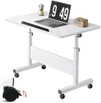 Mobile Overbed Table with Wheels, Height Adjustable Standing Laptop Cart, Portable Rolling Computer Cart, Small Collapsible Laptop Study Table for Work, Study, Reading