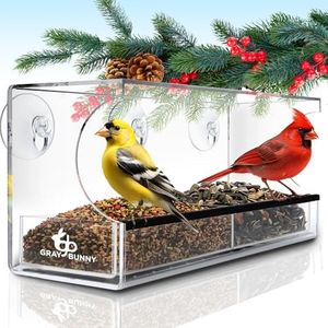 Natural Wild Birds Outdoors Window-Bird-Feeder with 3 Super Strong Suction Cups & Sliding Tray, Large, Clear Acrylic, Easy Clean, Outdoor Bird Feeders