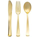 120Pcs Gold Plastic Silverware - Disposable Plastic Cutlery Set for Parties, Gold Silverware Plastic Cutlery Set Include 40Gold Forks, 40 Gold Spoons, 40 Gold Knives (120)