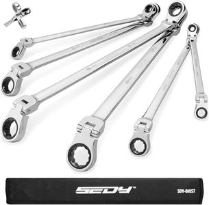 SEDY 6-Piece Extra Long Flex-Head Ratchet Spanner Set, Anti-Slip 6-Piece Double Box End Spanners, 72-Teeth, Metric 8-19mm, CR-V Steel Wrench with Rolling Pouch