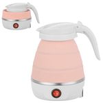 Foldable Kettle Portable Electric Kettle for Travel 0.6L 600W Food Grade Silicone Collapsible Water Heater with Separable Power Cord for Hiking Camping Travel Picnic (Pink)