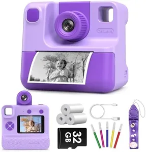 Kids Camera Instant Print, Christmas Birthday Gifts for Toddle Girls Boys Age 3-12, 24MP & 1080P Video Selfie Digital Camera with 3 Roll No-Ink Print Paper 32G SD Card - Purple