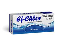 Ef-Chlor 167 Mg Water Purification Tablets Each Tablet Purifies 20 liters Makes Water Purified for Drinking While Camping & Hiking 100 Tablets 3 Years Shelf Life