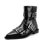 KaroNairy Ankle Boots for Women Wide Buckle Boots Pointed Toe Low Heel Boots Pull on Fashion Dress Short Boots, Black, 5.5 UK