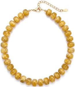 Elystara Yellow Beaded Necklace for Women, Chunky Acrylic Barrel Bead Choker, with Small Gold Color Key Charm, Yellow Statement Charm Necklace, Adjustable Summer Jewelry Gift for Women
