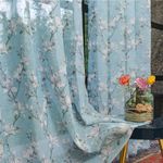 Urban Space Sheer Linen Curtains for Window, 35-40% Light Filtering Linen Textured Decorative Curtains with Eyelets and TieBack for Bedroom, Set of 2 Curtains, (Window - 5 ft x 4 ft,Tulip Blue)