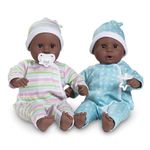 Melissa & Doug Mine to Love Twins Tyler & Taylor 15” Dark Skin-Tone Boy and Girl Baby Dolls with Rompers, Caps, Pacifiers