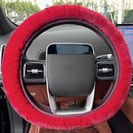 Fluffy Steering Wheel Cover, Fuzzy Fur Winter Protector Car for Women,Warm,Anti Slip,Red