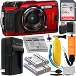 Olympus Tough TG-6 Digital Camera (Red #V104210RU000) with Essential Accessory Bundle – Includes: SanDisk Ultra 64GB SDXC Memory Card + 2X Seller Replacement Batteries with Charger + Much More