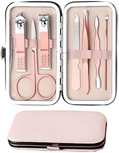 JeoPoom Ensemble de Manucure[7 Pcs], Kit de Coupe-Ongles, Kit Pedicure, Trousse de Pédicure Manucure, Professionnel Acier Inoxydable Pédicure Nail Clipper Outils Kit de Toilettage(Rose)