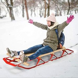 Giantex Wooden Steel Runner Sled, 54'' Pull Steering Slider with Metal Runners and Steering Bar, Snow Sleigh Toboggan with Solid Wood Seat, Portable Wood Sleigh Snow Sledge for Kids and Adults