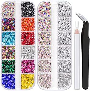 Mixed Color + AB and Clear Round Rhinestones for Nails Kit, Flatback Colorful Iridescent Chameleon Glass Crystal Gem for Professional DIY Manicure with Pickup Pencil Tweezer