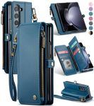 Defencase Wallet Case Compatible with Samsung Galaxy Z Fold 5 with RFID Blocking Card Holder & S Pen Holder PU Leather Magnetic Snap Flip Zipper Strap Phone Case Fit for Galaxy Z Fold 5, Dark Blue