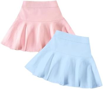 Neutocd Toddler Little Girls Skirts Skorts Elastic Flared Plain Pleated Tennis Skater Skirts for Girls Kids Built in Shorts Blue/Pink