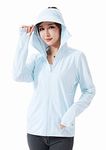 YEASQGS Women's Men's UPF 50+ UV Sun Protection Hoodie Zip Down Long Sleeve Hiking Shirt Outdoor Running Fishing Light Blue