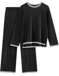 TOMEEK 2 Pieces Women's Tracksuits Knit Sweater Outfits Sets Long Sleeve Lounge Wear Sets Crewneck Co ord Sets Casual Jumpers and Wide Leg Pants,Black,Size XL