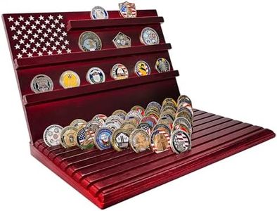 MOCAS Challenge Coin Display Stand, 13-Row Solid Wood Military Coin Holder with Sloped Base, Holds 80-110 Coins, Coin Holders for Collectors