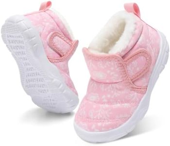 QFH Baby Snow Boots Faux Fur Booties Light Pink Leaves 18-24 Months Infant