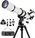 NACATIN Astronomy Telescope for Adults & Beginners, 90mm Aperture 800mm Focal Length Portable Professional Refractor Telescope- with Phone Adapter & Carry Bag for Moon, Planets & Stargazing (White)
