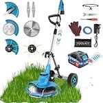 Garden Strimmer Cordless 4 in 1, 850W Electric Grass Trimmer with Battery 3000mAh, Battery Strimmer Brushless Motor with Blades, Detachable Wheels, for Mowing Edging Sawing Cutting of Lawn Shrubs