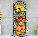 Wetheny 3-Tier Fruit Basket Fruit Bowl for Kitchen Counter or Floor - Fruit Holder Produce Basket for Vegetables and Snacks -Metal Market Storage Stand