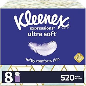 Kleenex Expressions Ultra Soft Facial Tissues, 8 Cube Boxes, 65 Tissues per Box (520 Total Tissues)