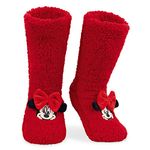 Disney Slipper Socks for Women and Teenagers Fleece Non Slip One Size Stitch Gifts for Women (Red Minnie)