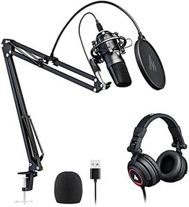 MAONO Microphone with Studio Headphone Set 192kHz/24bit Vocal Condenser Cardioid Podcast Mic Compatible with Mac and Windows, YouTube, Gaming, Live Streaming, Voice-Over (AU-A04H)