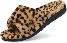 Litfun Women's Orthopedic Slippers with Arch Support Adjustable Open Toe House Shoes for Plantar Fasciitis, Leopard Brown 39.