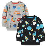 Winzik Boys Sweatshirts, Toddler Sweatshirt Boy Clothes 2 Pack Kids Crewneck Long Sleeve Space Shirts 2-7T (3-4T, 2Pack Space Rocket)