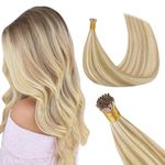 GOO GOO I Tip Hair Extensions Real Human Hair, #18A/613A Dark Blonde Highlighted Bleach Blonde 50g 50 Strands 18inch Cold Fusion I Tip Hair Extensions