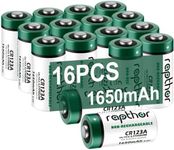 Rapthor CR123A Lithium Batteries 1650mAh High Power UL Certified 3V Non-Rechargeable Battery with Built-in PTC for Flashlight Toys Alarm System Microphones (Not for Arlo) (16pack)