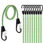 Heavy Duty Bungee Cords with Carabiner Hooks: 40”(122cm) Green Elastic Rubber, UV-Resistant, Scratch-Free, 10-Piece Set – Ideal for Roof Racks, Trailers, Boats, Camping, Home, and Travel for All Users