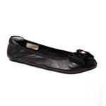 Cocorose Foldable Shoes - Buckingham Ladies Leather Ballet Pumps - Black - size 6