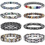 MILACOLATO 8Pcs Hematite Bracelet Magnetic Bracelets for Men Women Stretch Bracelet