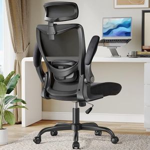 HUANUO Ergonomic Office Chair, High Back Desk Chair with Adjustable Lumbar Support & Headrest, Home Office Swivel Mesh Computer Chair Flip-Up Armrests, Executive Office Chair with Wheels