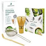 Jade Leaf Matcha Traditional Starter Set - Bamboo Matcha Whisk (Chasen), Scoop (Chashaku), Stainless Steel Sifter, Fully Printed Handbook - Japanese Tea Set