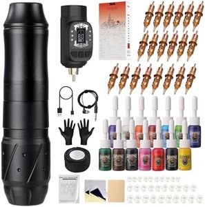 HAWINK Tattoo Kit Wireless Rotary Tattoo Machine with 1600mAh Battery LCD Digital Lithium 20PCS Cartridge Needles 14 Tattoo Inks EM155TI201EN02-1