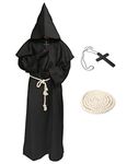 LATH.PIN Cosplay Medieval Cape Halloween Dress Hooded Costume Friar Dress Carnival Monaco - Black - S