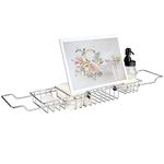 HOMEE Bathtub Tray - Stainless Steel Shower Bathtub Caddy Tray with Removable Book Holder, European Style Extendable Bathtub Caddy Tray for Shower Bath Phone IPad Book Holder Candleholder Table Shelf