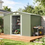 Outsunny 9' x 6' Garden Storage Shed with Foundation Kit, Metal Tool Storage House with Double Doors for Outdoor Patio Yard, Light Green