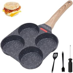 Egg Frying Pan, 4 Cup Pancake Pan Nonstick Egg Frying Pan Aluminium Alloy Egg Skillet Divided Breakfast Cooker, Suitable for Gas Stove & Induction Cookware (Black)…