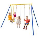 Maxmass Kids Swing Set, Metal Outdoor Swing Frame with Adjustable Swing, Backyard Garden Swing Playground Playset for Children (2-in-1 with Glider)