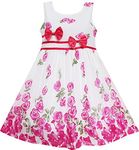 EY43 Girls Dress Rose Flower Double Bow Tie Party Summer Camp Size 7-8 Years Pink